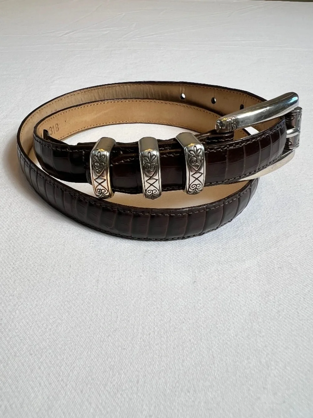 *FIRM PRICE* Brighton Dark Brown Faux Crocodile Leather Embossed Skinny Belt
